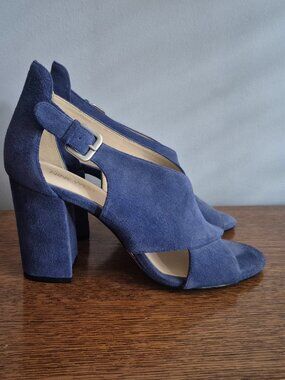 Nine West Blue Suede Block Heel Sandals (8)